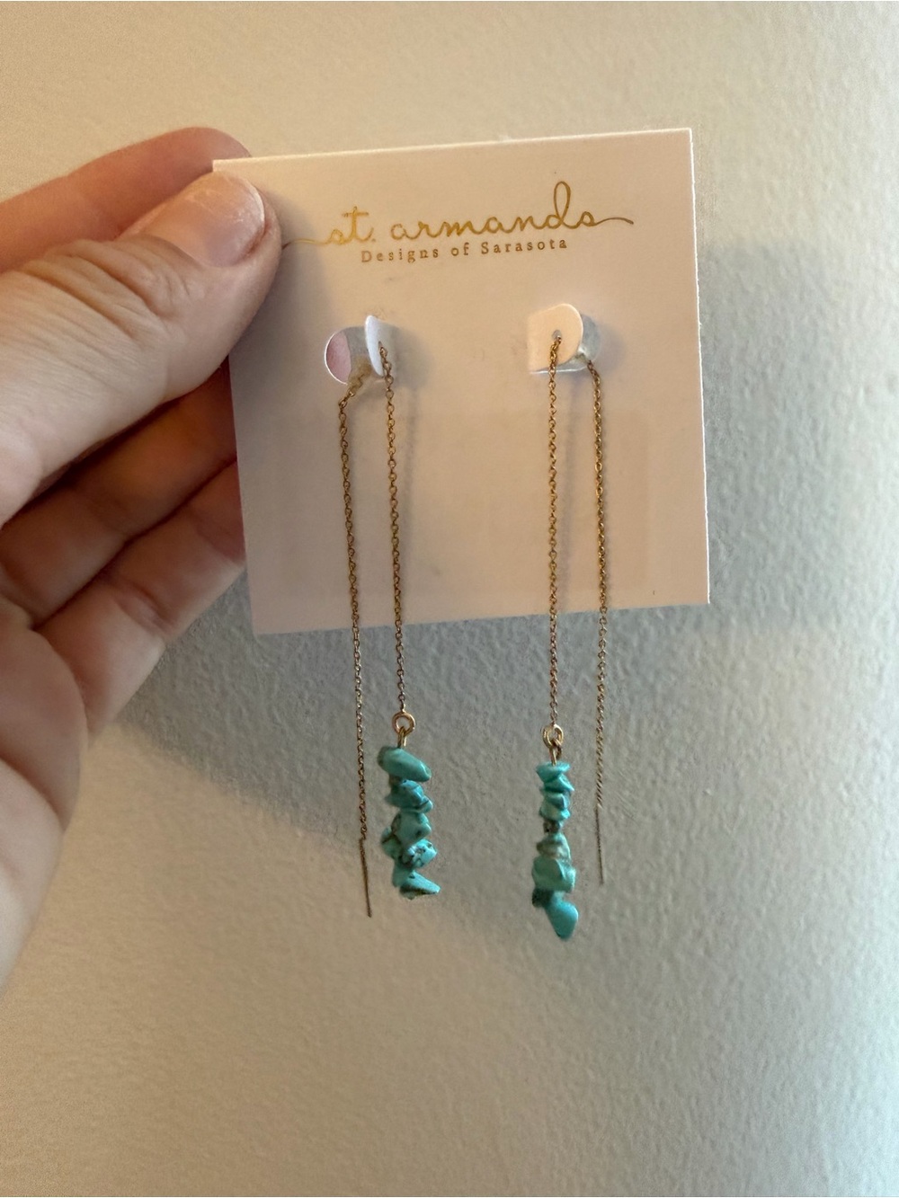 NWT St. Armand’s turquoise chip threader earrings